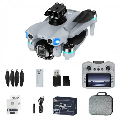 Квадрокоптер AE5 PRO — складаний дрон з HD камерою, FPV, пульт з екраном 5", безколекторні мотори, оптичне позиціонування, уникнення перешкод, до 150 м, до 12 хвилин (сірий)