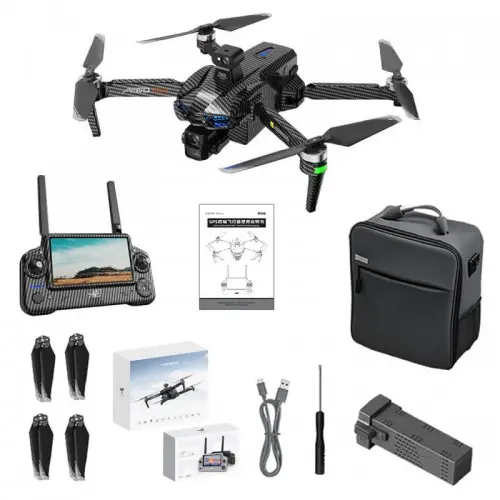 Квадрокоптер AE60 Ultra— дрон з 4K камерою, FPV, GPS, 3-осьовим підвісом, сенсорним пультом керування 7.2", з уникненням перешкод, з функцією перенесення та скидання вантажів, до 8 км, до 29 хвилин польоту, з сумкою