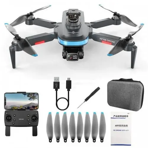 Квадрокоптер Kfplan KF108 Max - дрон з 4K і HD камерами, FPV, GPS, БК мотори, запобігання перешкод, до 500м, 25 хвилин в кейсі
