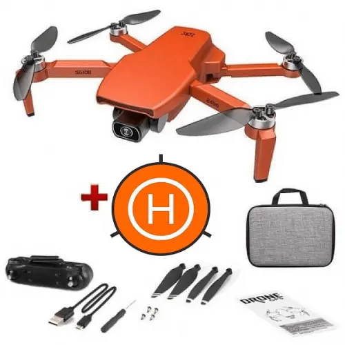 Квадрокоптер ZLRC SG108 S Orange - дрон з 4K і HD камерами,  FPV, GPS, БК мотори, до 1000м, 25 хвилин в кейсі + злітний майданчик